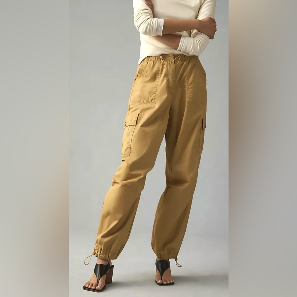 Avec Les Filles Drawstring Bungee Cargo Pants High Rise Khaki Tan Size Large NWT